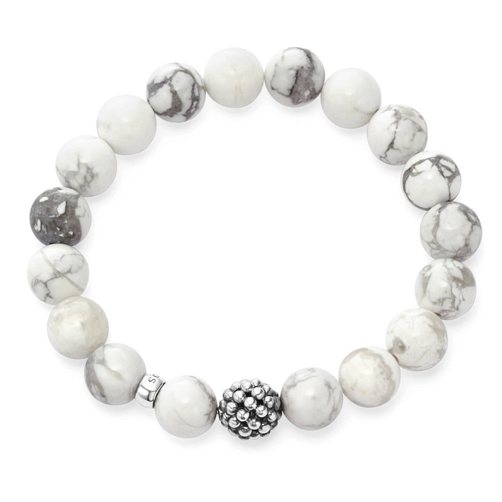 Lagos Maya Howlite 10mm Stretch Caviar 925 Silver Bracelet Size Medium (7) $300